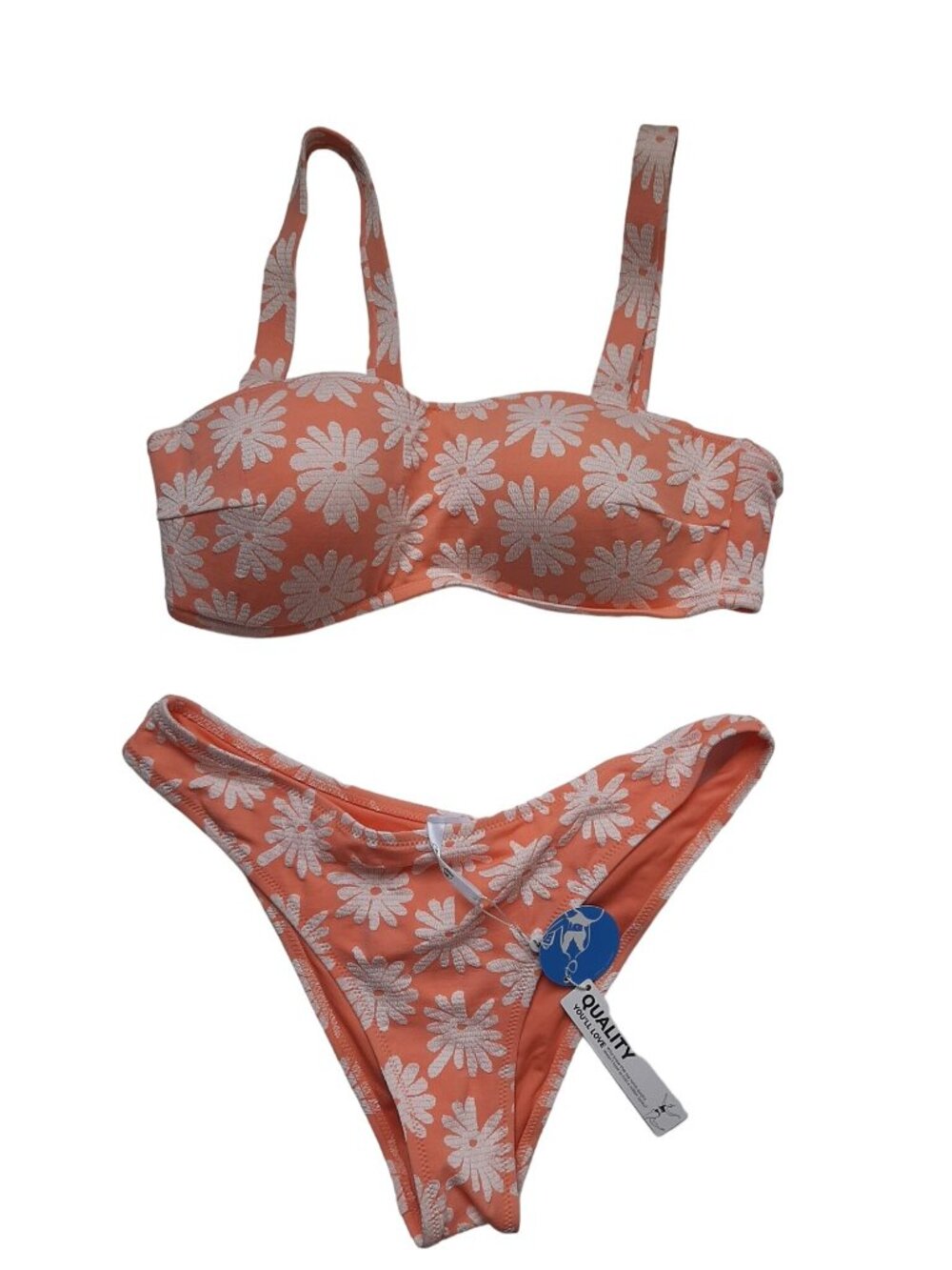 NWT Cupshe Daisy Pattern 2 piece Bikini Size L Casual Summer Beach Travel - Picture 2 of 9